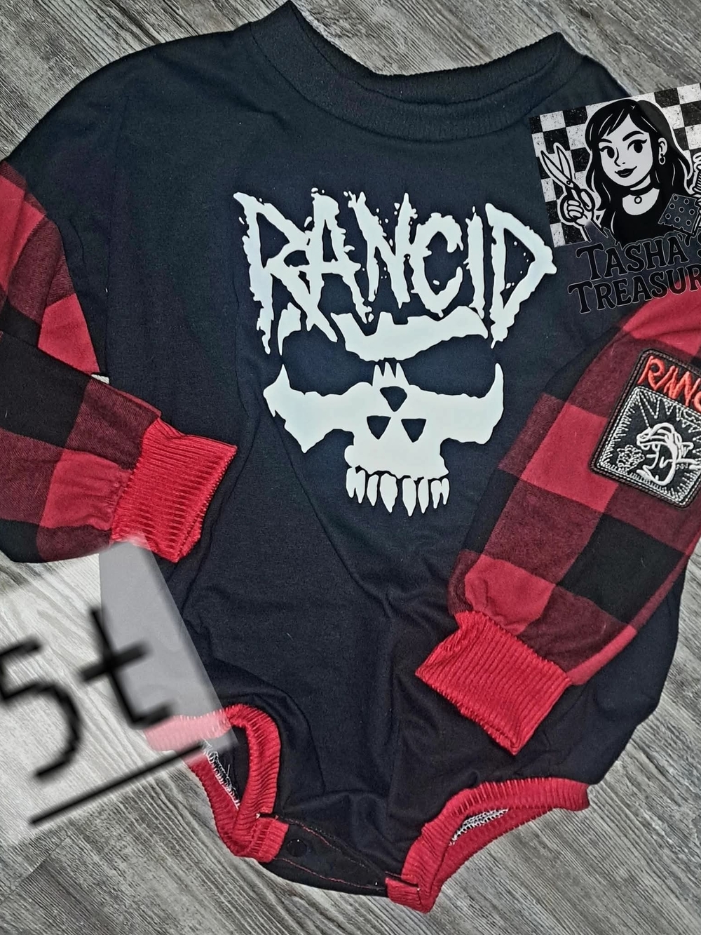 Rancid Upcycled Sweater Romper Punk Band Handmade 5t Band Tee Buffalo Plaid